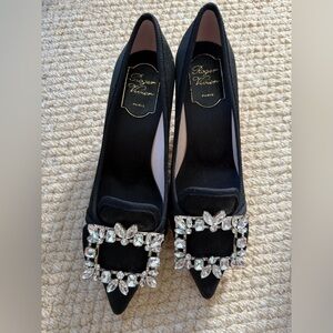 Roger Vivier Black Heels with Crystal Embellishments